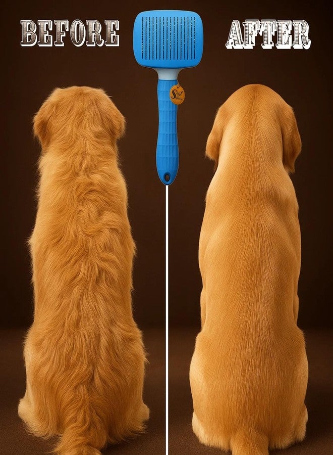 Sage Square Self Cleaning Rectangle Brush for Dogs & Cats | Heavy Duty Deshedding Tool with Back Button | Rubberised Handle | Grooming Comb for Thick Hair & Tangles | Easy Clean | 19cm Random Colour - Image 5